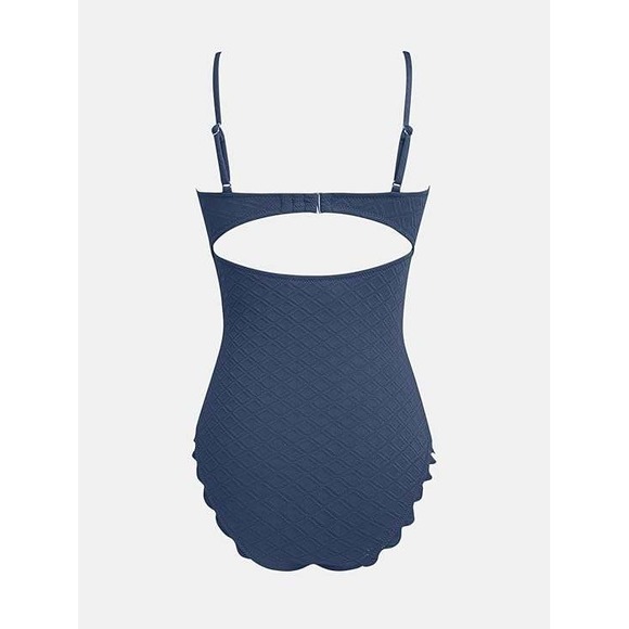 Cupshe Blue Textured Scallop Cutout High Waisted One Piece Swimsuit - Medium - Picture 9 of 11